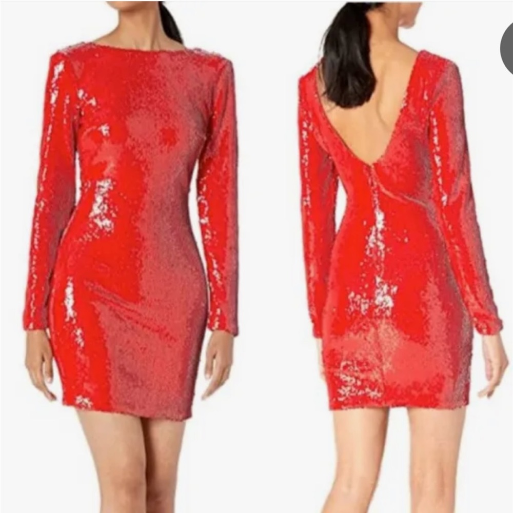 Dress the Population red long sleeve sequin dress